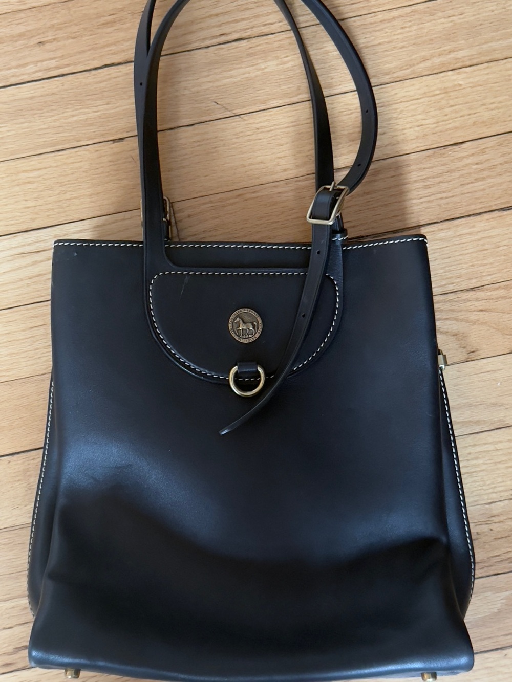 Coach Black Leather Tote with Brass Medallion - Sample One of One